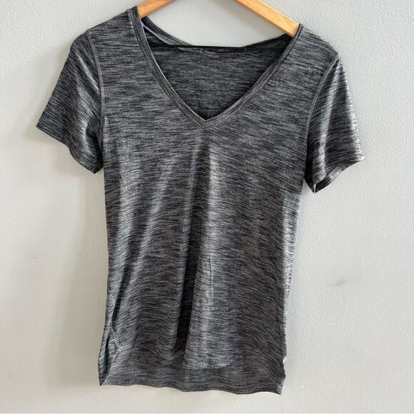 Lululemon What the Sport Short Sleeve V-Neck Tee Heathered Black & Grey Small - Picture 5 of 13